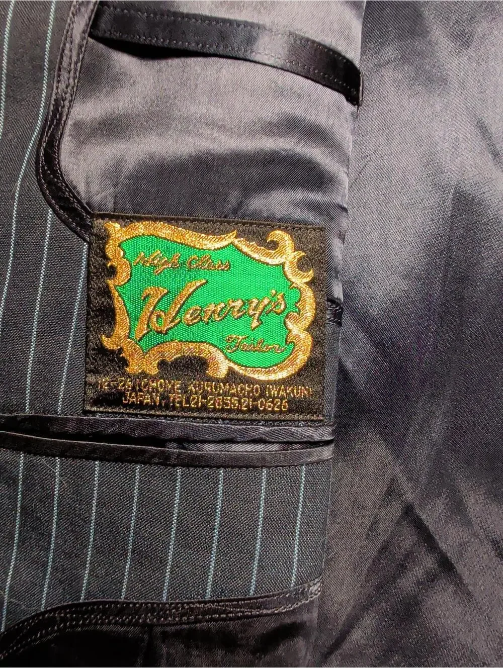 90s Vintage Bespoke Pinstripe 3 Piece Suit Navy Tailored Henries of Japan Unisex